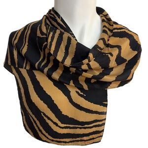 Zebra Stripe Silk Scarf – Black & Gold – Hand Rolled Edges – Vintage Style